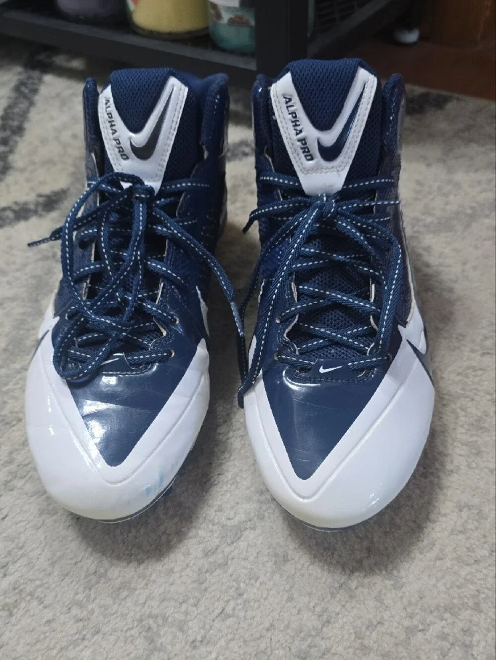 Nike Alpha Pro 3//4 TD Midtop White/Navy Football Cleats Size 12